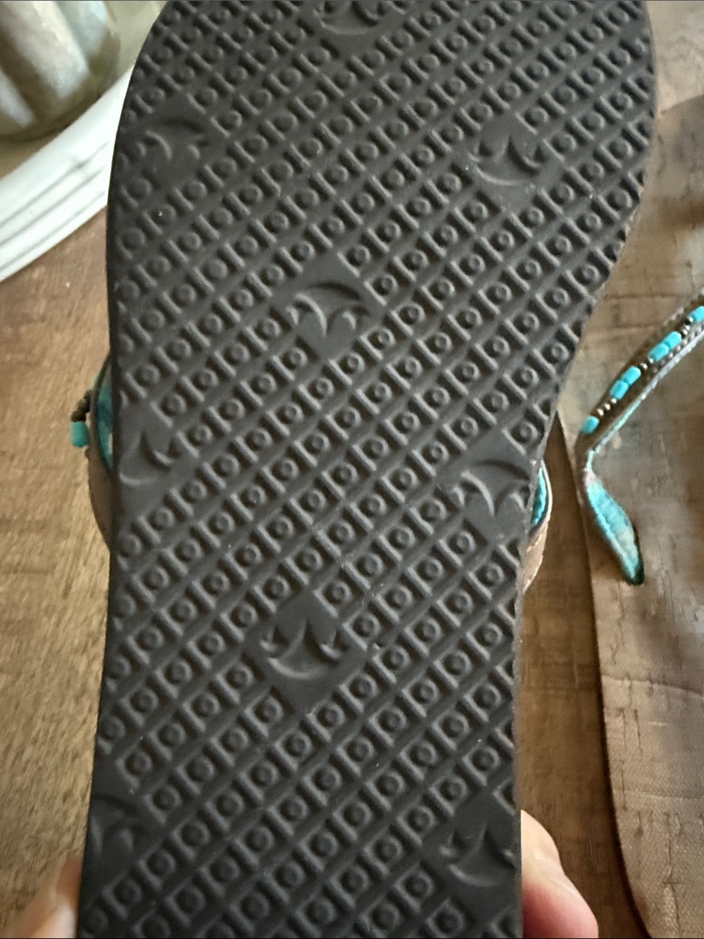 Turquoise Beaded Women's Flip Flops - Picture 4 of 6